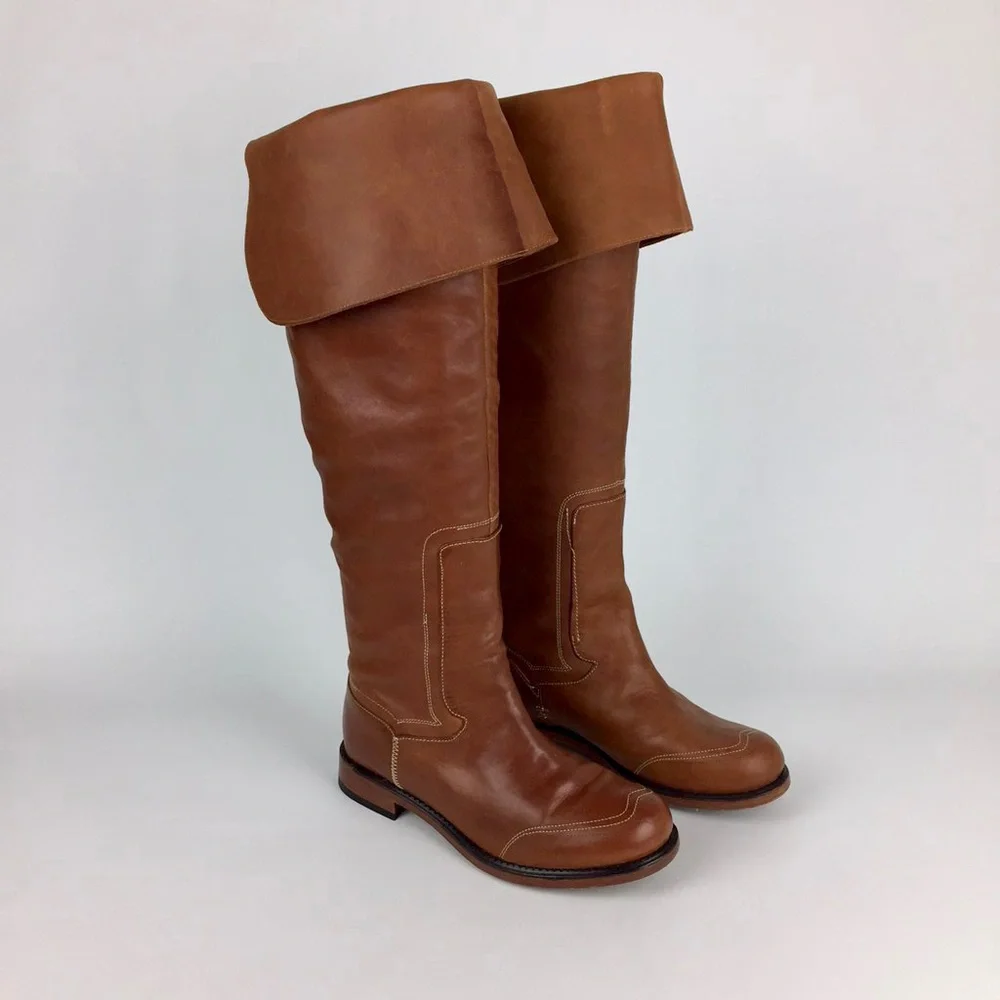 Timberland Lucille Flat Tall Knee Boots Tan Leather 6